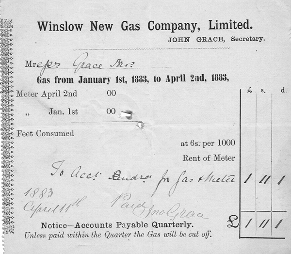 Bill from Winslow New Gas Company